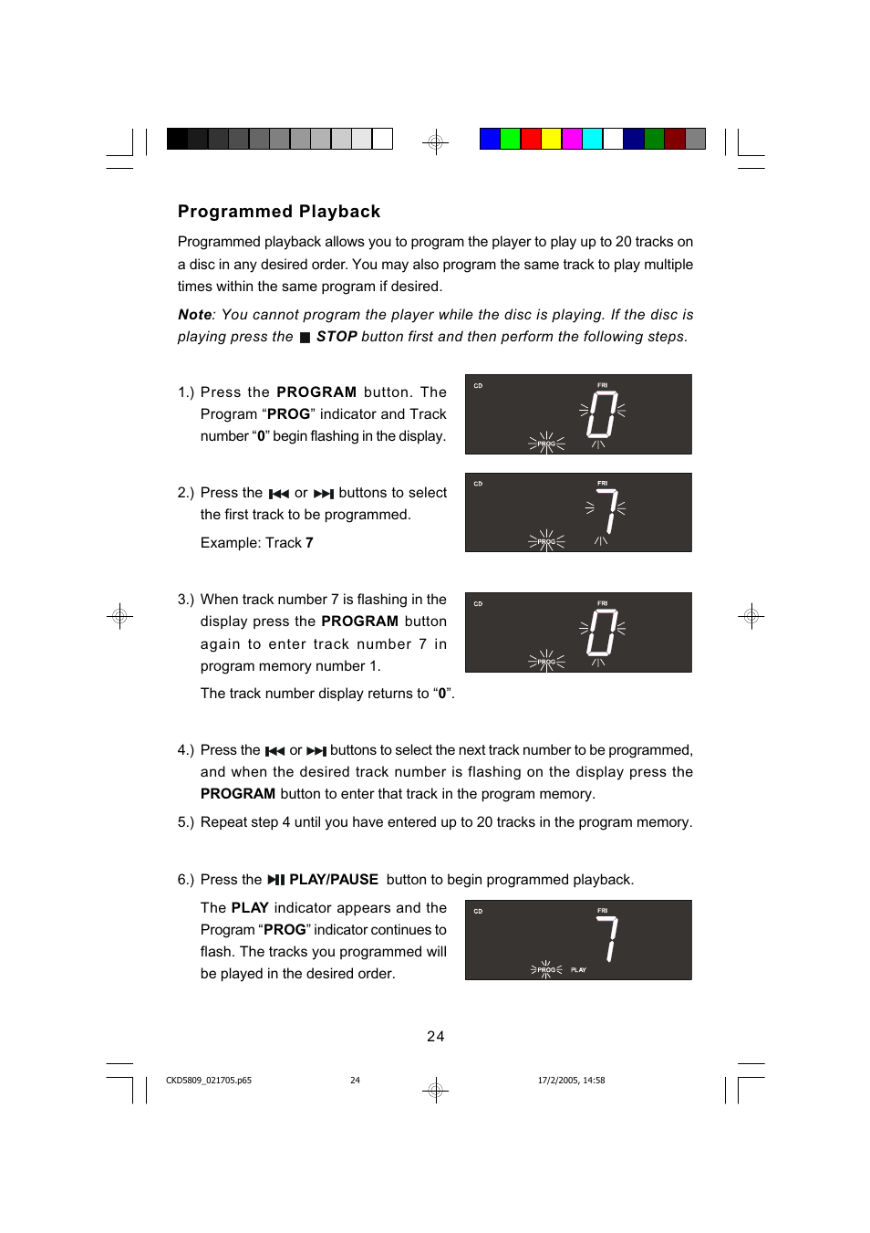 Programmed playback | Emerson SMARTSET CKD5809C User Manual | Page 25 / 39