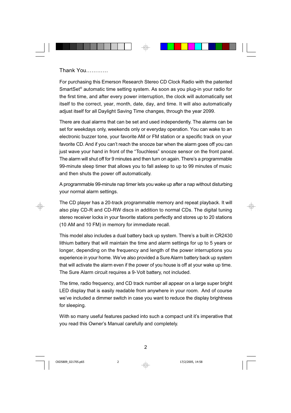7kdqn <rx | Emerson SMARTSET CKD5809C User Manual | Page 3 / 39