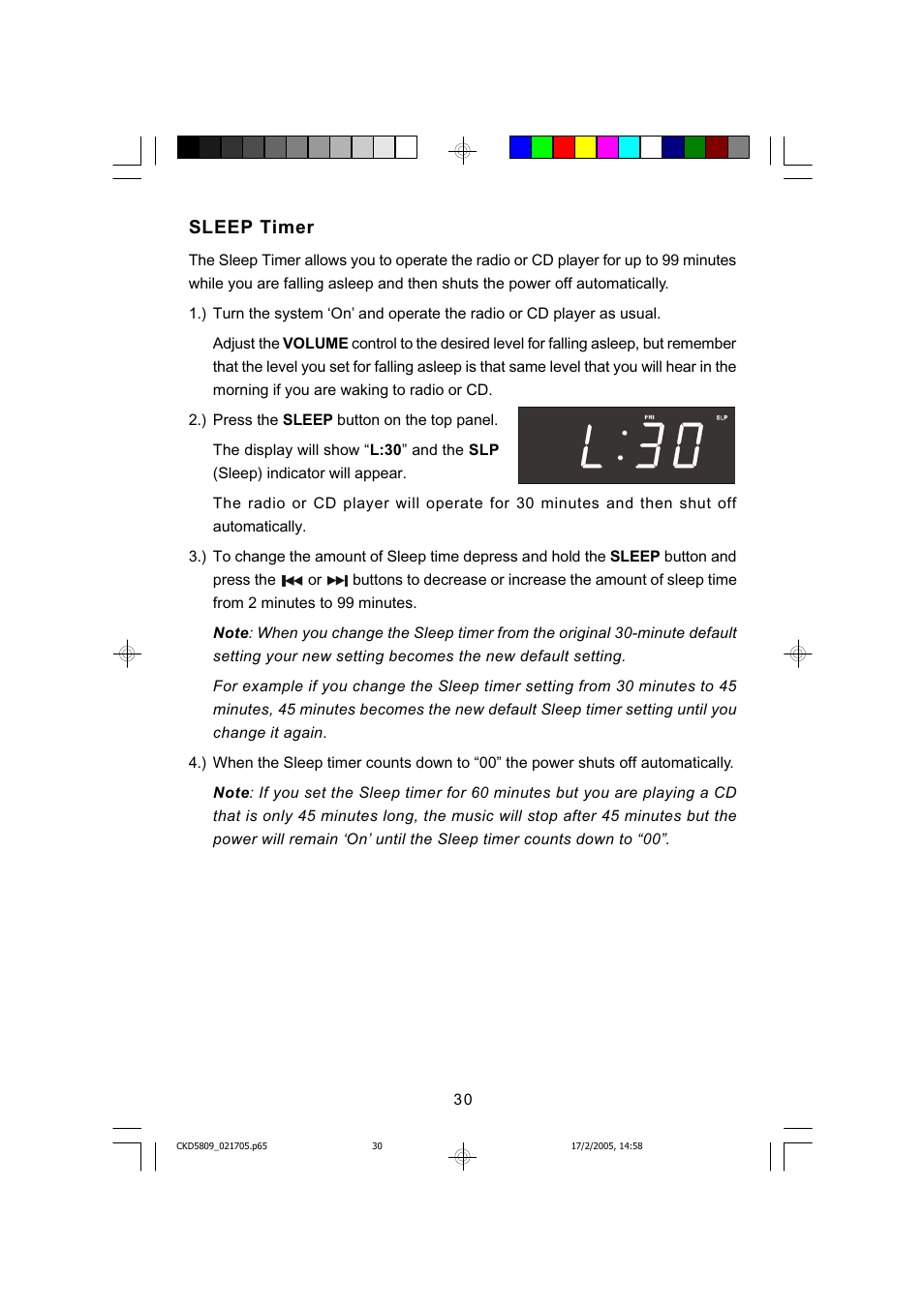 Sleep timer | Emerson SMARTSET CKD5809C User Manual | Page 31 / 39