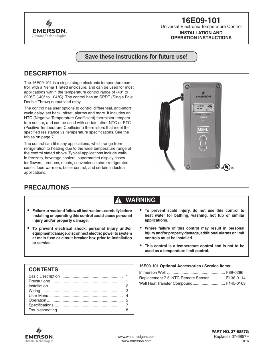 Emerson 16E09-101 User Manual | 16 pages