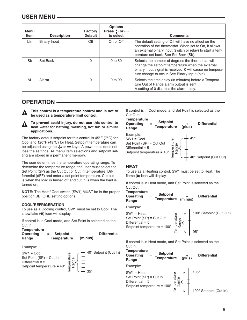 User menu operation | Emerson 16E09-101 User Manual | Page 5 / 16