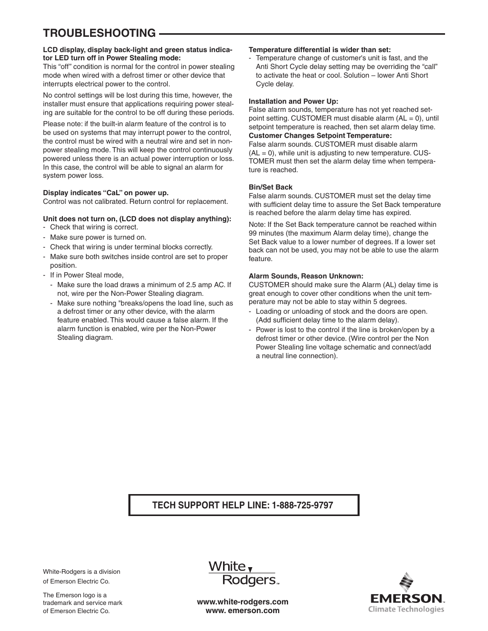 Troubleshooting | Emerson 16E09-101 User Manual | Page 8 / 16