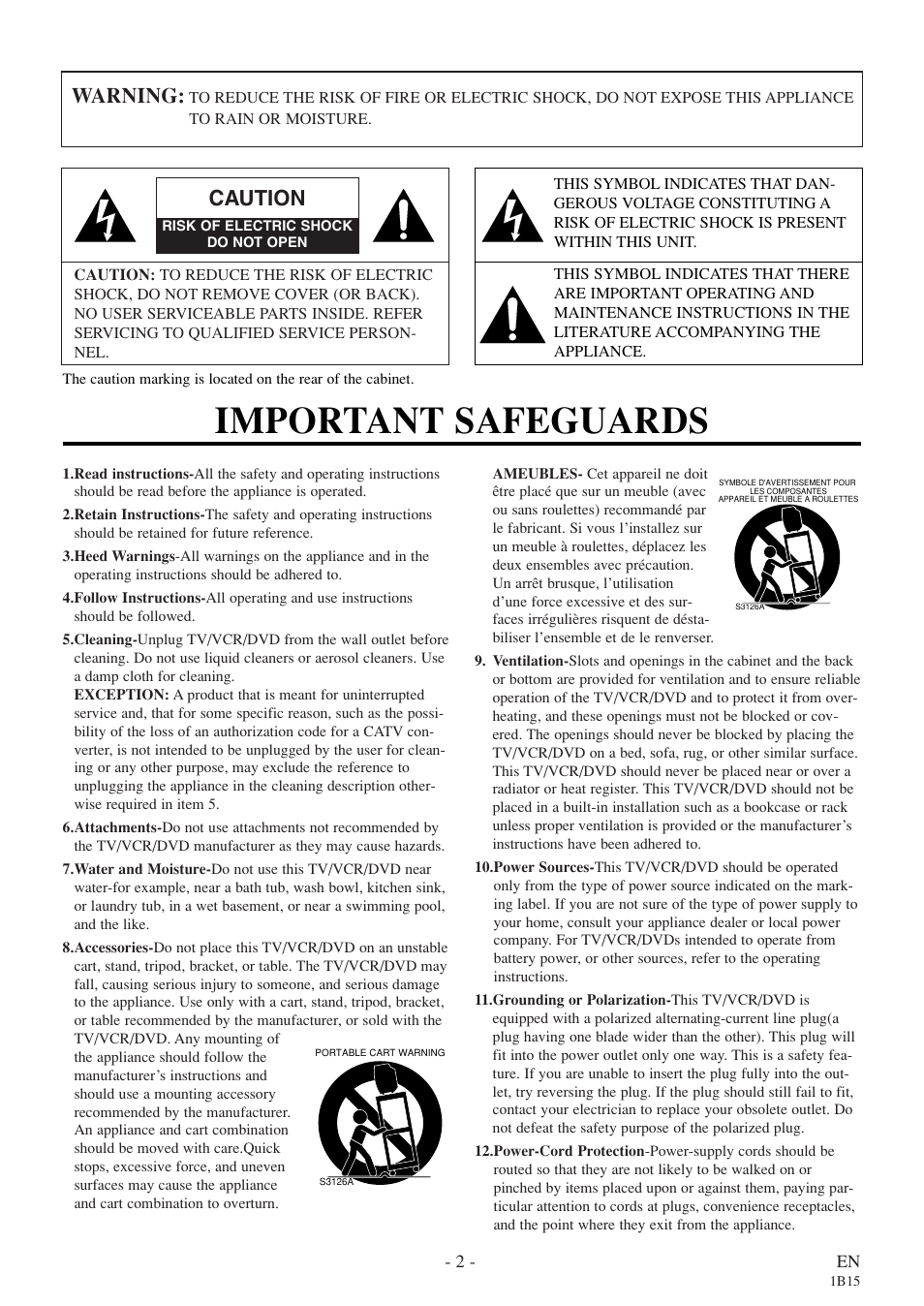 Important safeguards, Warning, Caution | Emerson EWC27T4 User Manual | Page 2 / 56