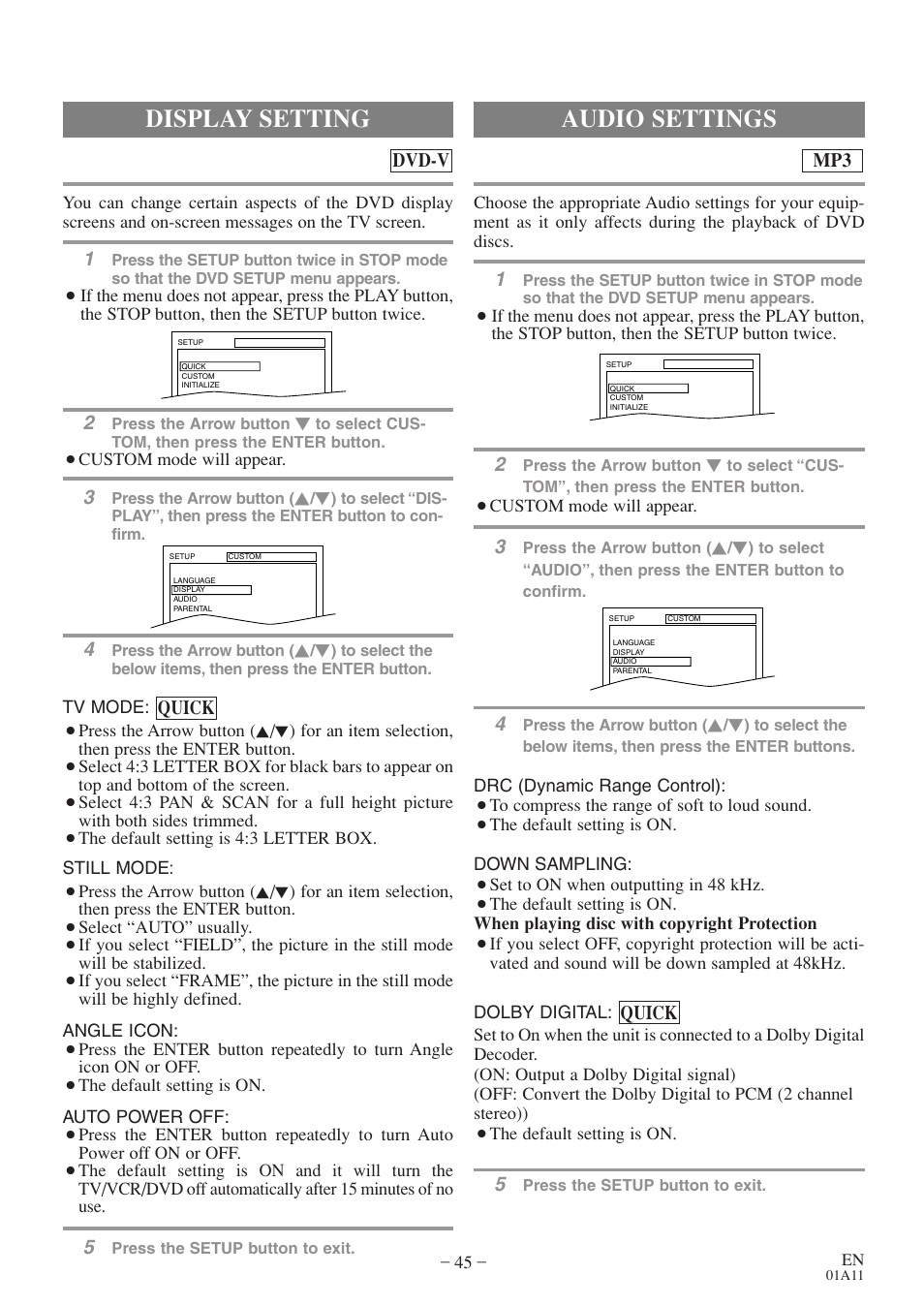 Audio settings, Display setting | Emerson EWC27T4 User Manual | Page 45 / 56