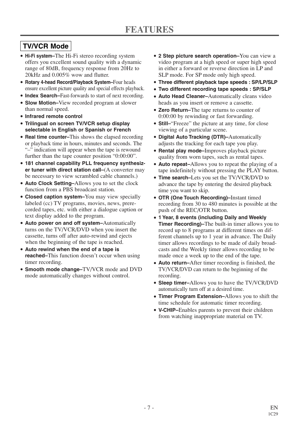 Features | Emerson EWC27T4 User Manual | Page 7 / 56