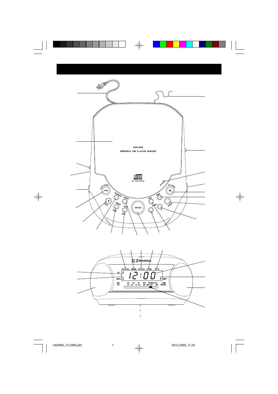 Location of controls and indicators | Emerson Radio CKD9901 User Manual | Page 8 / 27
