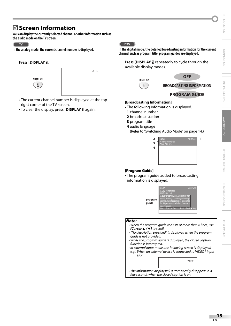 Screen information | Emerson LC195EM82 User Manual | Page 15 / 56