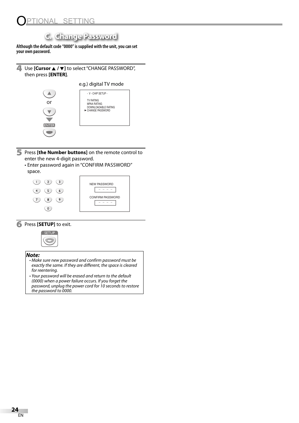 Ptional setting, C. change password | Emerson LC195EM82 User Manual | Page 24 / 56