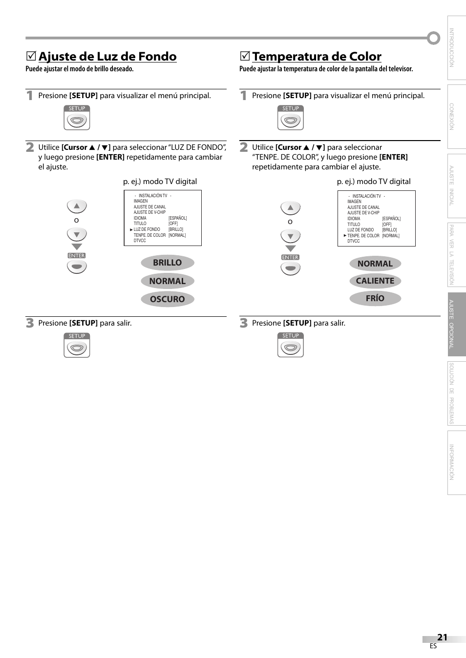 Ajuste de luz de fondo, 5temperatura de color | Emerson LC195EM82 User Manual | Page 49 / 56