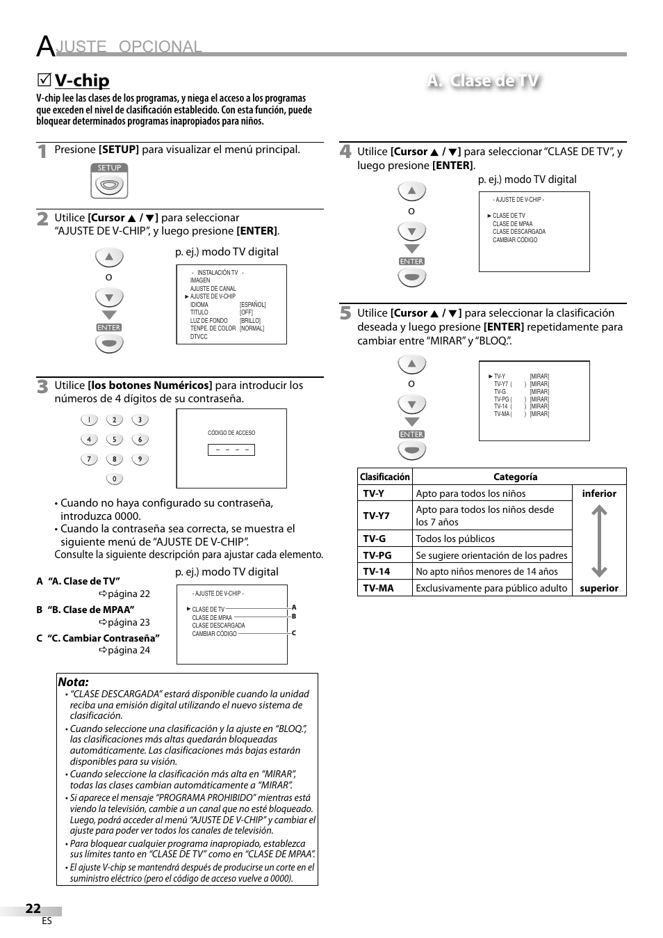 Juste opcional, V-chip, 5a. clase de tv | Emerson LC195EM82 User Manual | Page 50 / 56