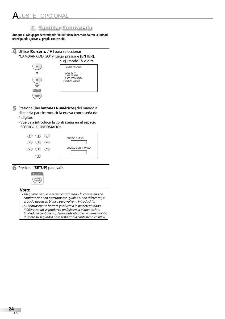 Juste opcional, C. cambiar contraseña | Emerson LC195EM82 User Manual | Page 52 / 56