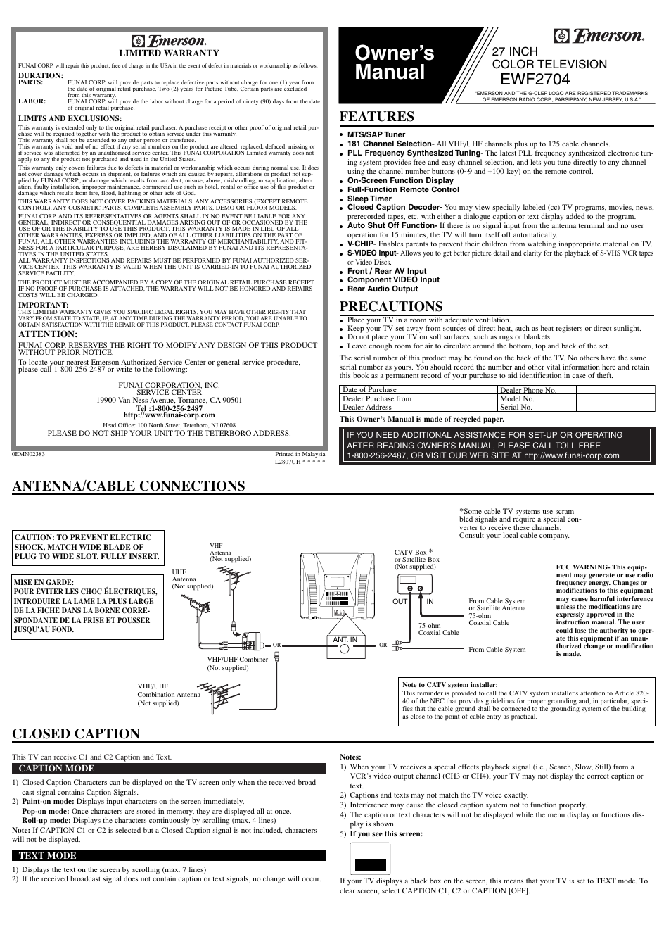 Emerson EWF2704 User Manual | 8 pages