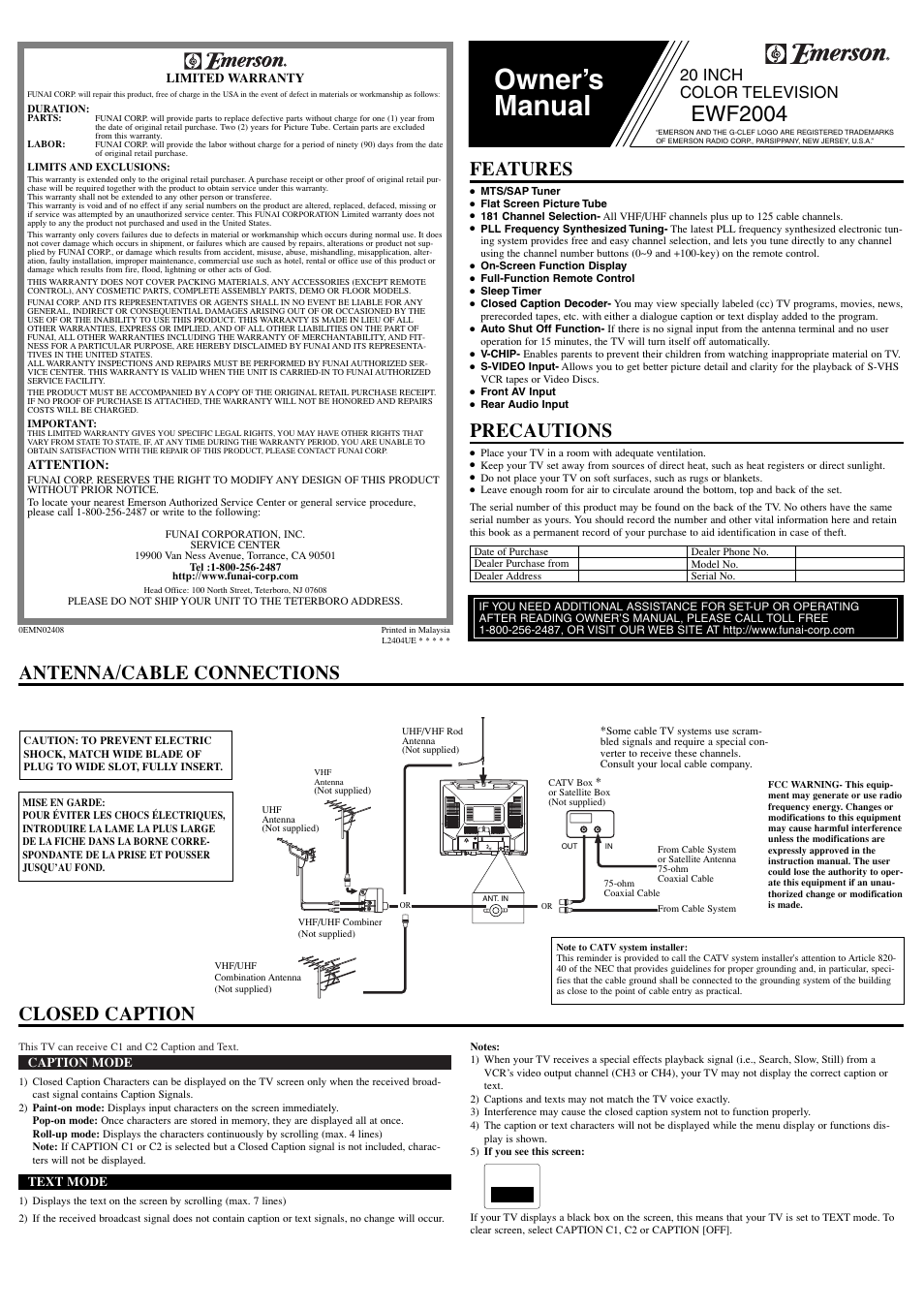 Emerson EWF2004 User Manual | 8 pages