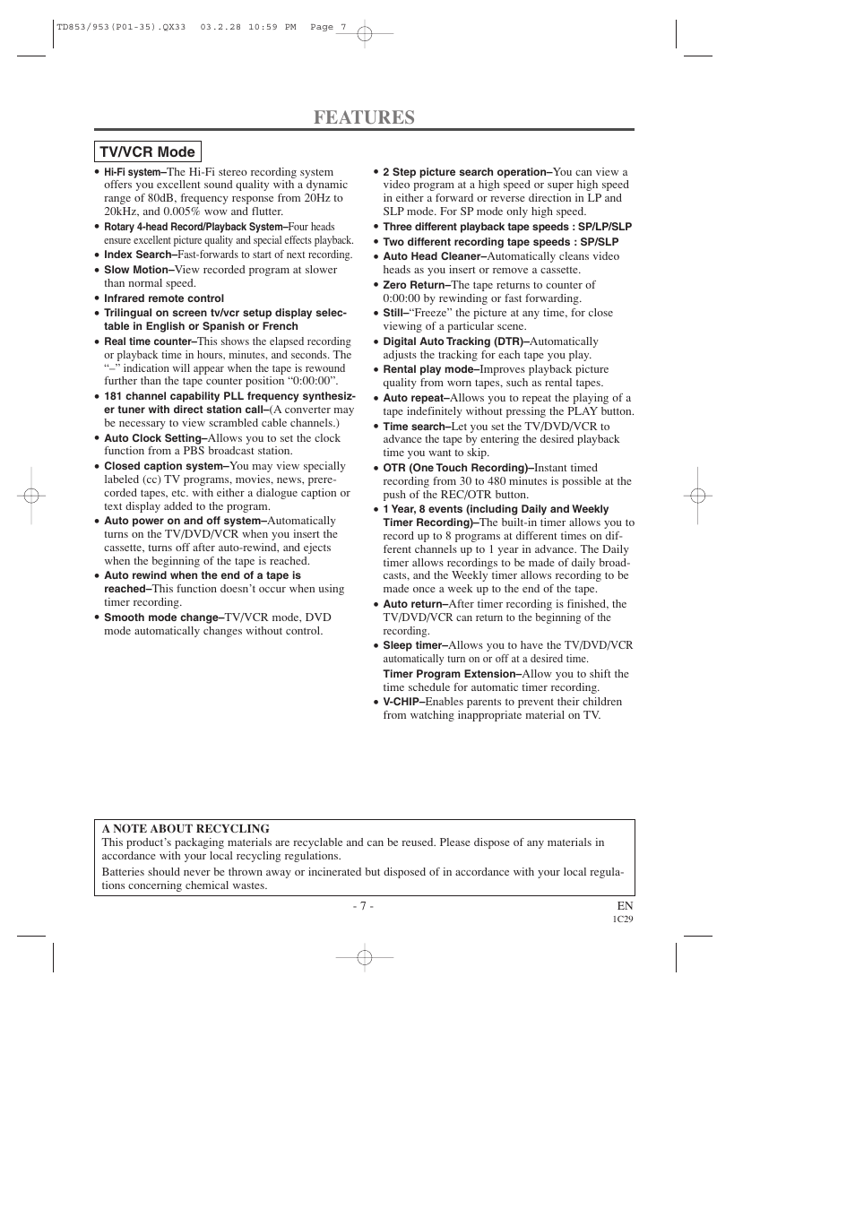 Features | Emerson EWC19T3 User Manual | Page 7 / 56