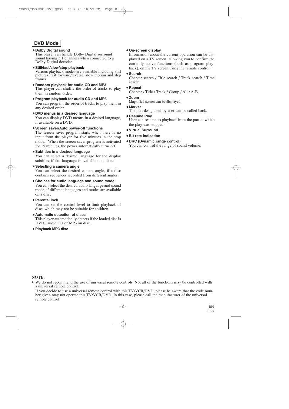 Dvd mode | Emerson EWC19T3 User Manual | Page 8 / 56