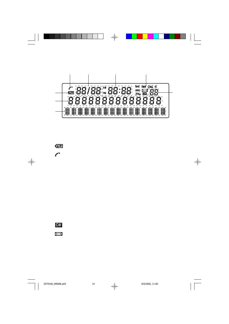 Telephone lcd display | Emerson Radio CKT9100 User Manual | Page 15 / 40