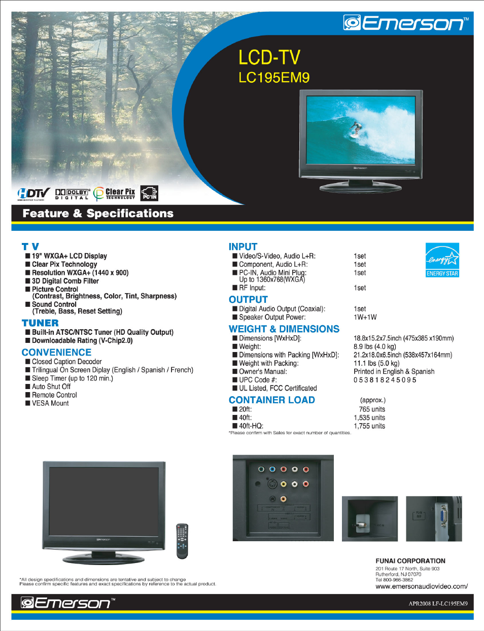 Emerson LC195EM9 User Manual | 1 page