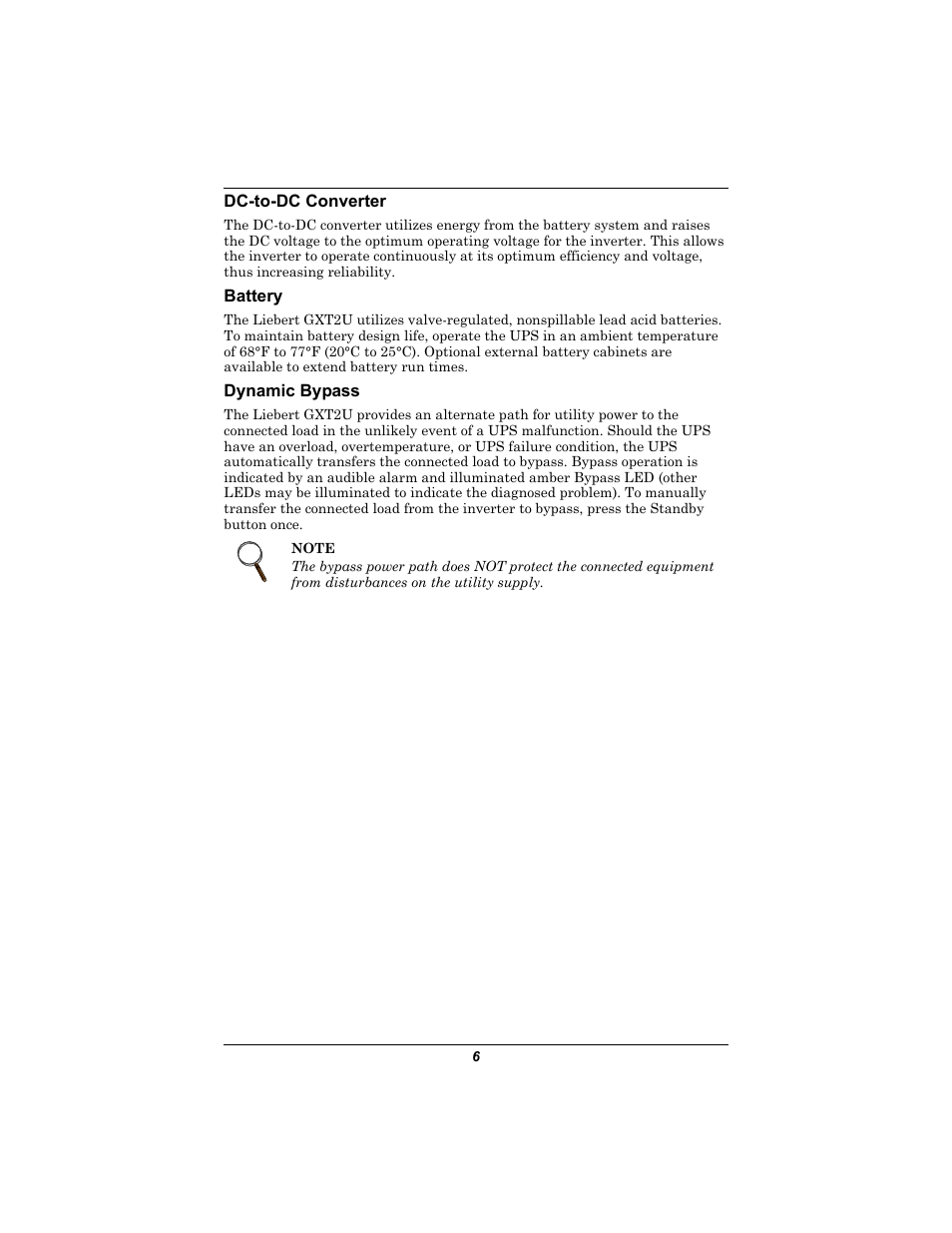 Dc-to-dc converter, Battery, Dynamic bypass | Dc-to-dc converter battery dynamic bypass | Emerson GXT2U User Manual | Page 10 / 40