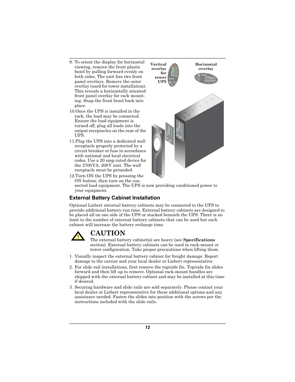 External battery cabinet installation, Caution | Emerson GXT2U User Manual | Page 16 / 40