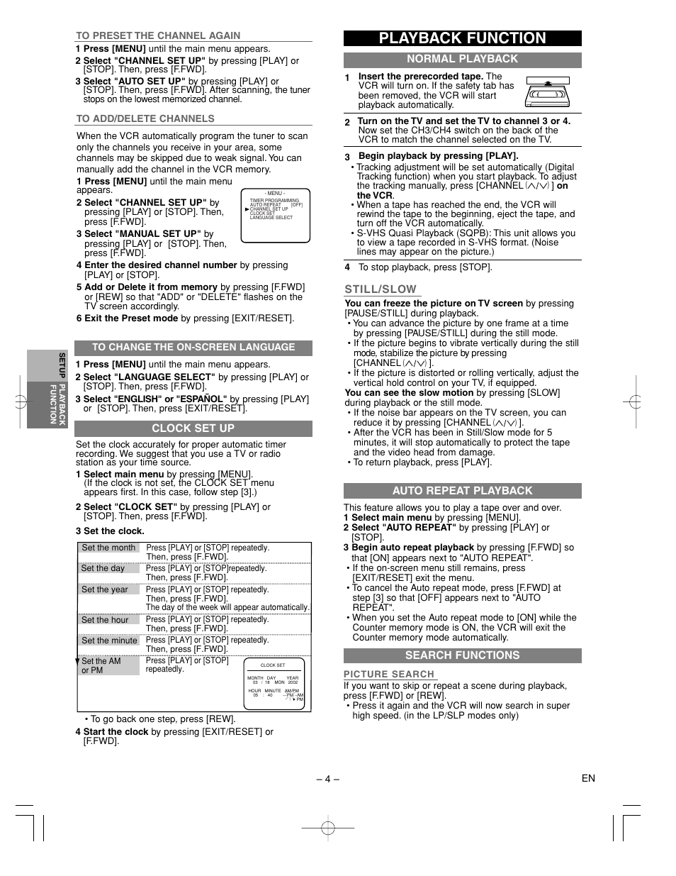 Playback function | Emerson EWV401A User Manual | Page 4 / 8