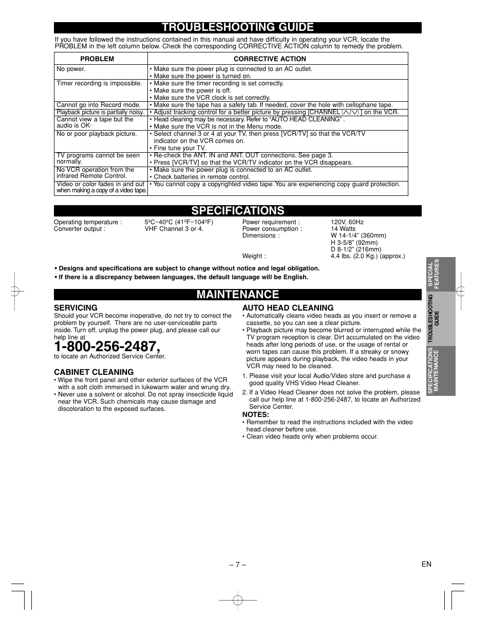 Maintenance specifications troubleshooting guide | Emerson EWV401A User Manual | Page 7 / 8