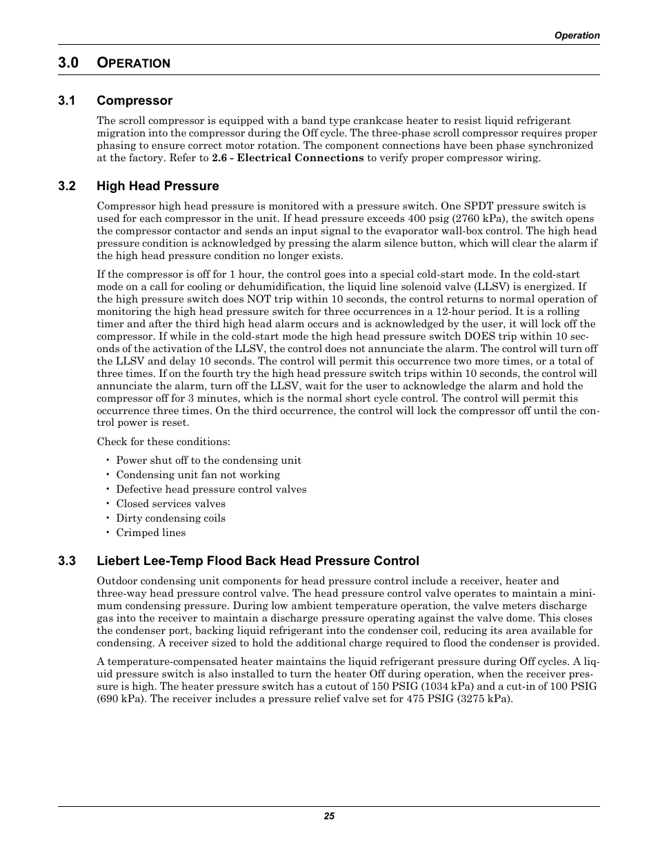 0 operation, 1 compressor, 2 high head pressure | Peration, Compressor, High head pressure, Liebert lee-temp flood back head pressure control | Emerson Precision Cooling For Business-Critical Continuity Figure i User Manual | Page 29 / 36