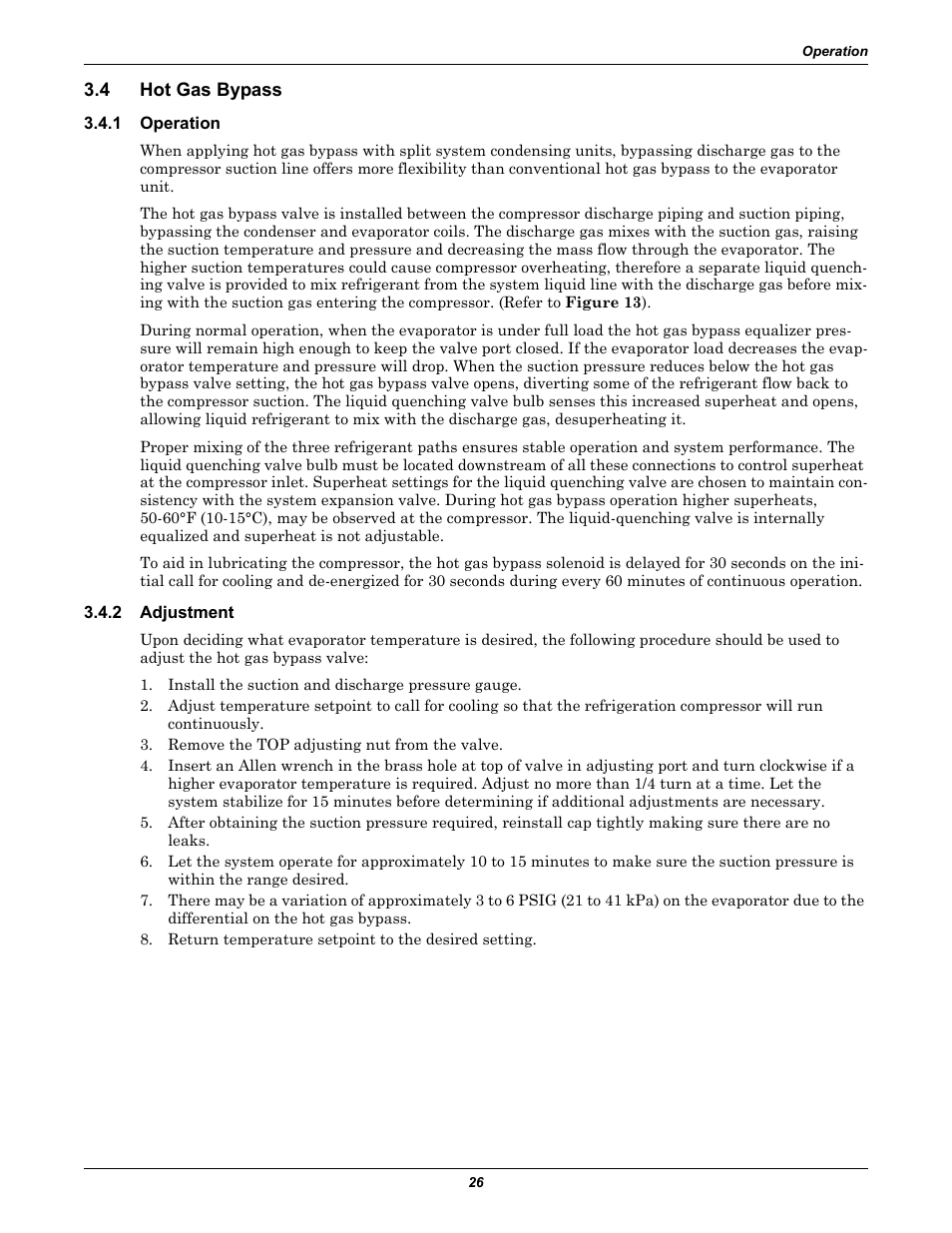 4 hot gas bypass, 1 operation, 2 adjustment | Hot gas bypass, Operation, Adjustment | Emerson Precision Cooling For Business-Critical Continuity Figure i User Manual | Page 30 / 36