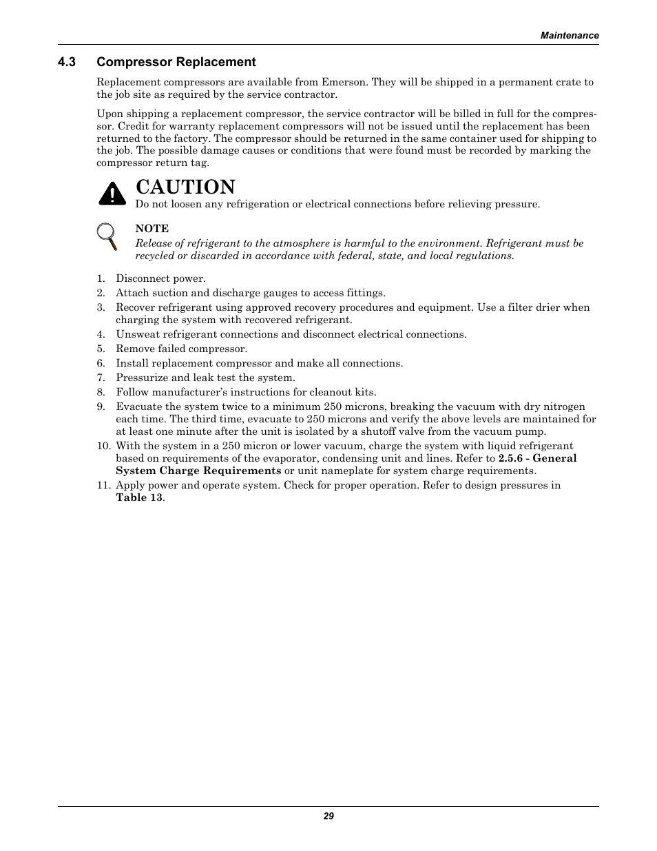 3 compressor replacement, Compressor replacement, Caution | Emerson Precision Cooling For Business-Critical Continuity Figure i User Manual | Page 33 / 36