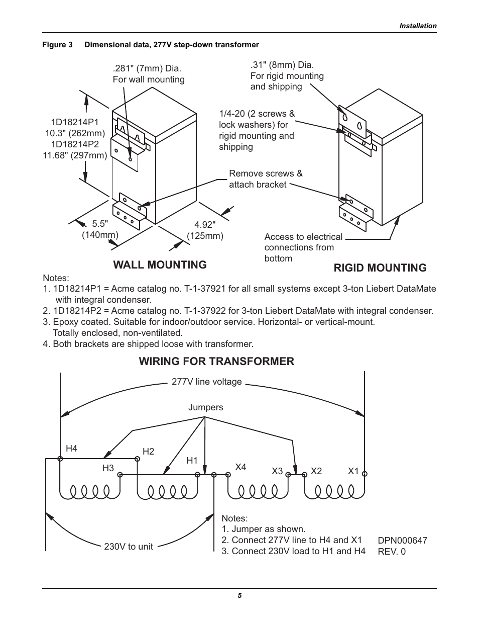 Figure 3, Dimensional data, 277v step-down transformer | Emerson Precision Cooling For Business-Critical Continuity Figure i User Manual | Page 9 / 36
