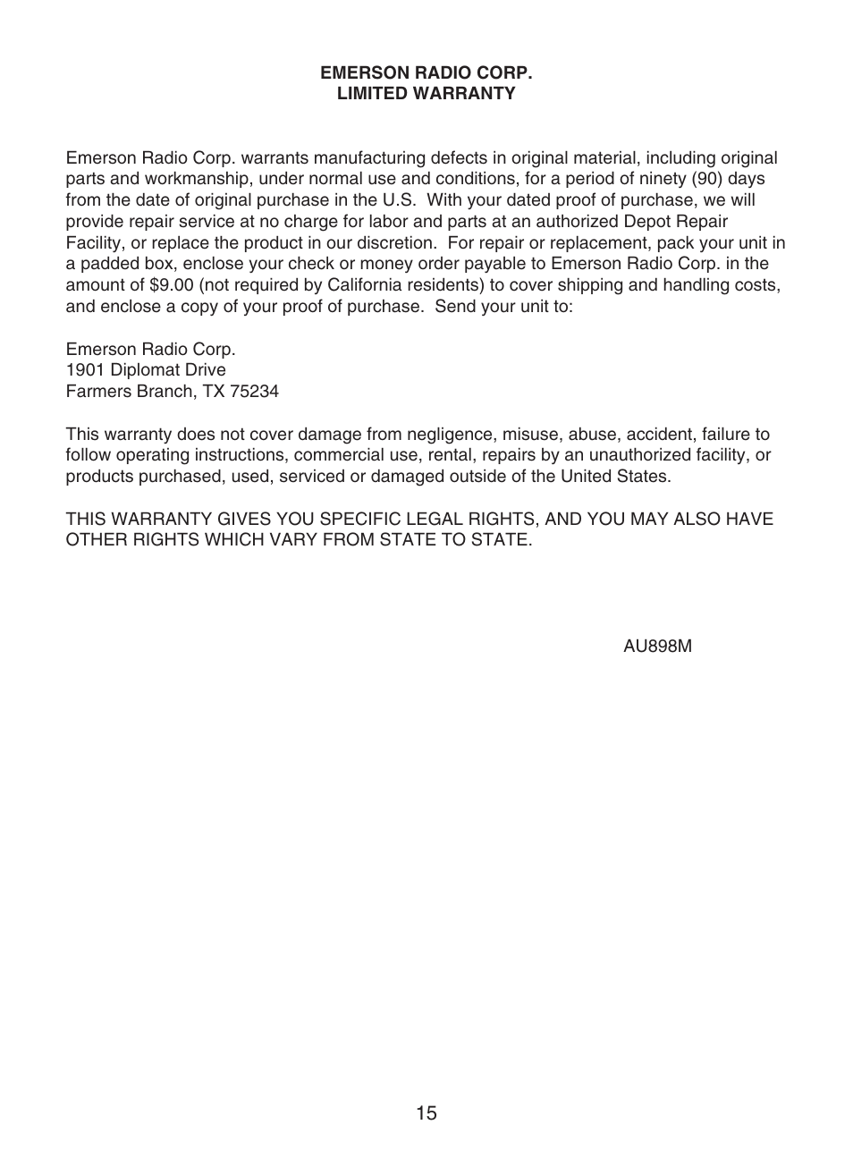 Emerson Radio DTE110 User Manual | Page 16 / 17