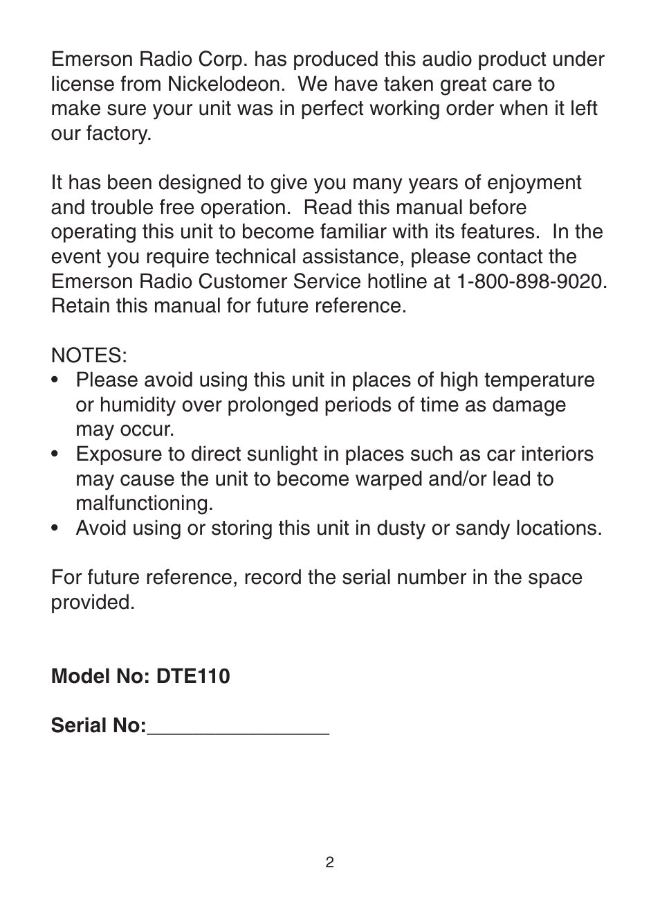 Emerson Radio DTE110 User Manual | Page 3 / 17