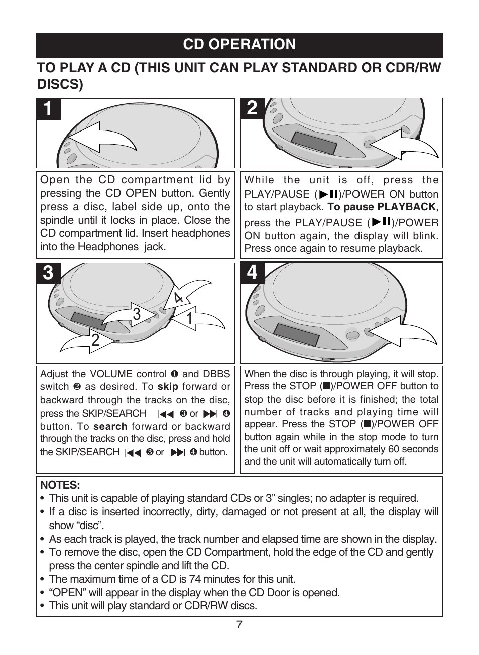 Cd operation | Emerson Radio DTE110 User Manual | Page 8 / 17