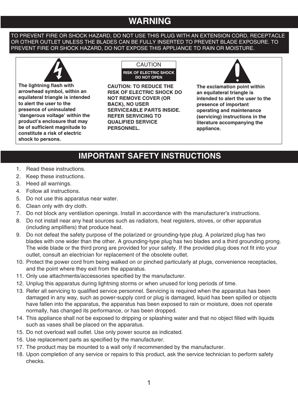 Warning, Important safety instructions | Emerson Radio SB231 User Manual | Page 2 / 16