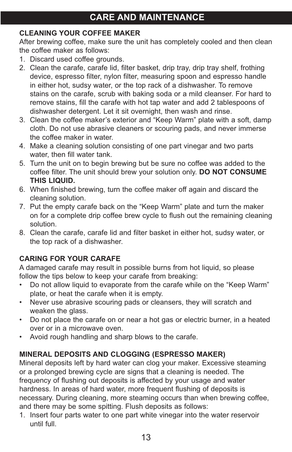13 care and maintenance | Emerson Radio CCM901 User Manual | Page 14 / 19