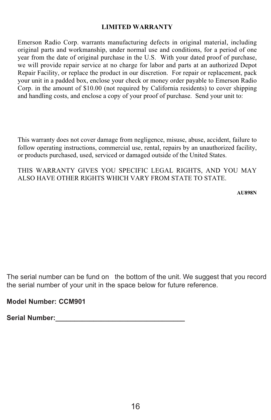 Emerson Radio CCM901 User Manual | Page 17 / 19