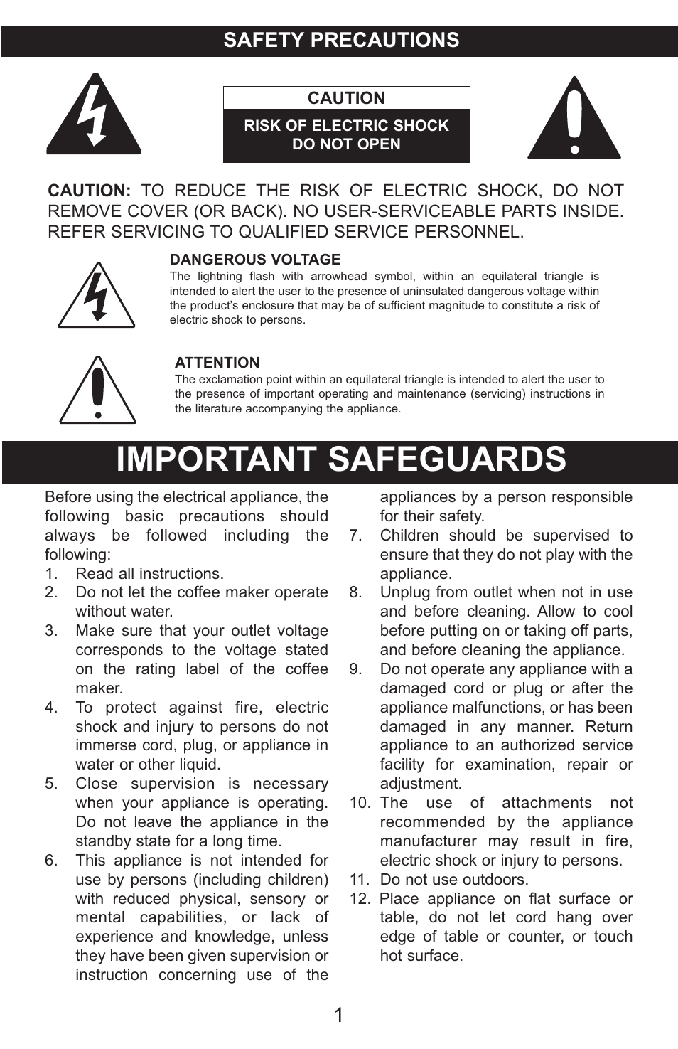 Important safeguards, 1safety precautions | Emerson Radio CCM901 User Manual | Page 2 / 19