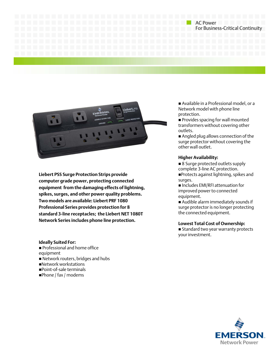 Emerson PSS Surge Protector User Manual | 2 pages
