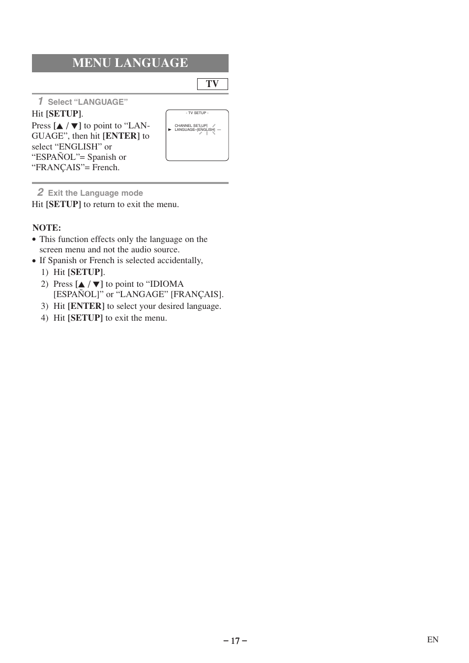 Menu language | Emerson EWC09D5 User Manual | Page 17 / 40