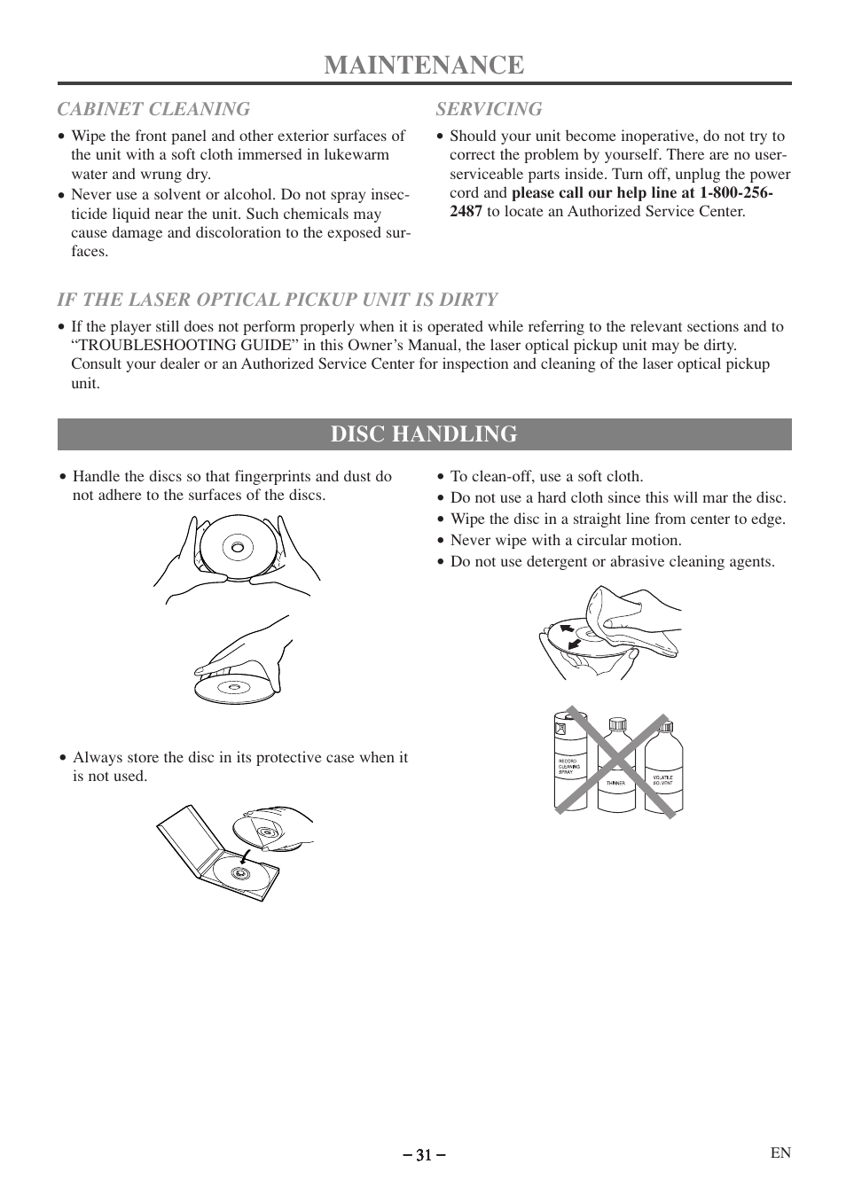 Maintenance, Disc handling | Emerson EWC09D5 User Manual | Page 31 / 40