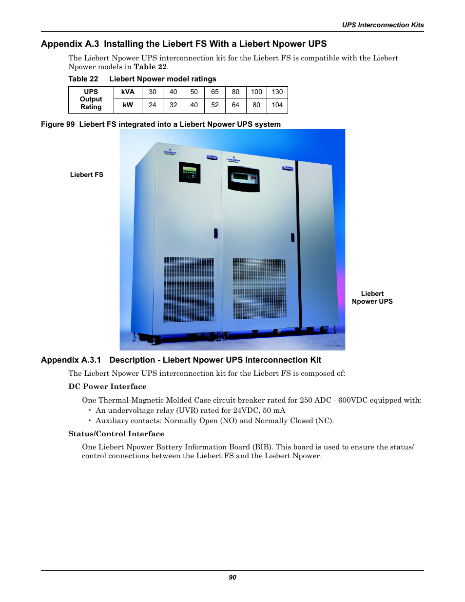 Table 22 liebert npower model ratings, Appendix a.3, Appendix a.3.1 | Table 22, Liebert npower model ratings | Emerson Series 600T User Manual | Page 102 / 168