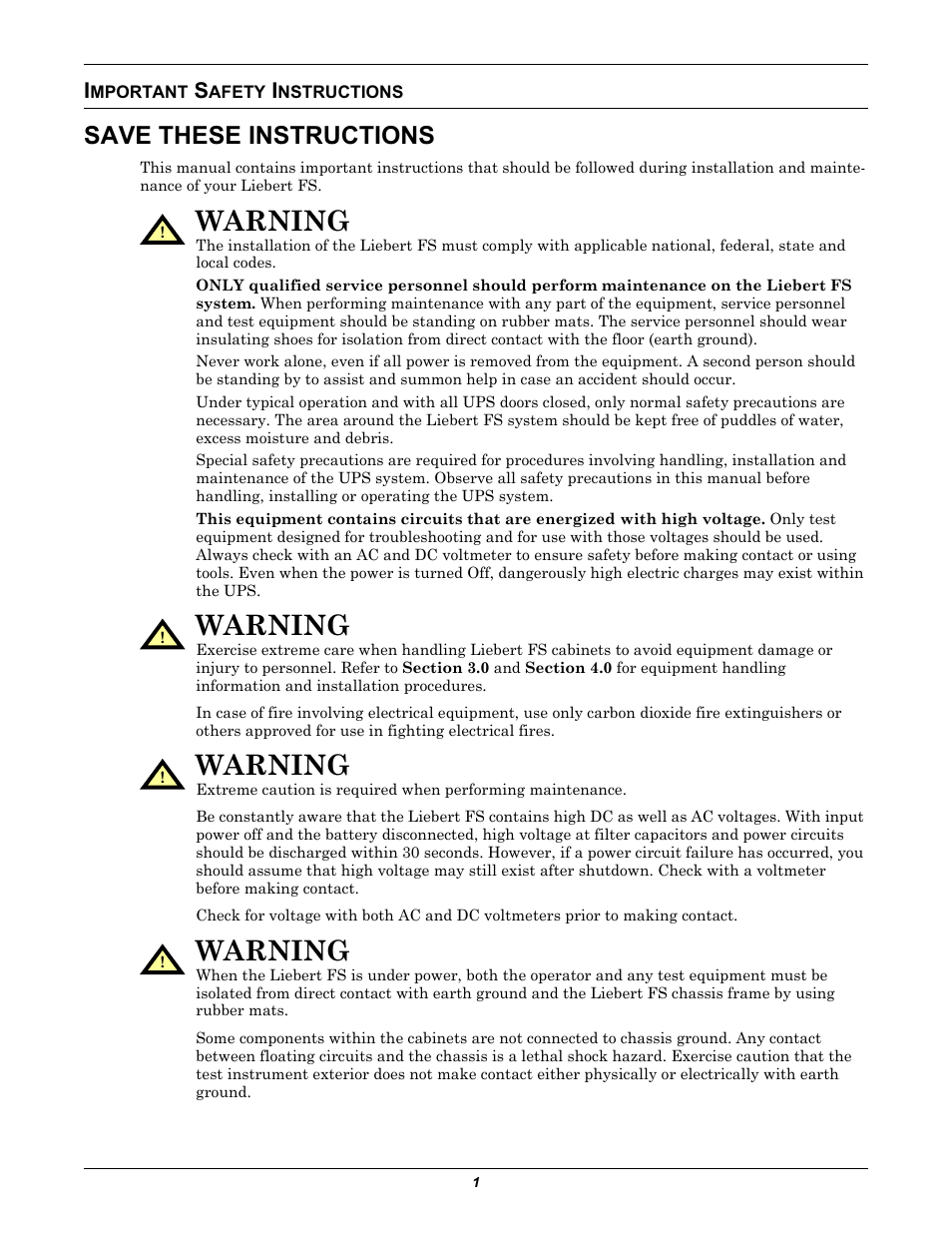 Important safety instructions, Save these instructions, Mportant | Afety, Nstructions, Warning | Emerson Series 600T User Manual | Page 13 / 168