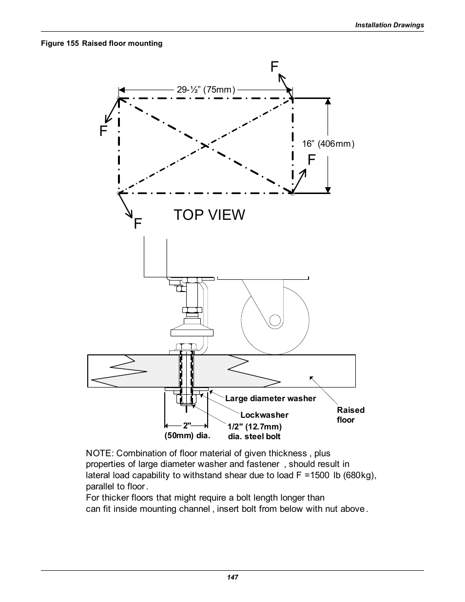 Figure 155 raised floor mounting, Figure 155, Top view | Emerson Series 600T User Manual | Page 159 / 168