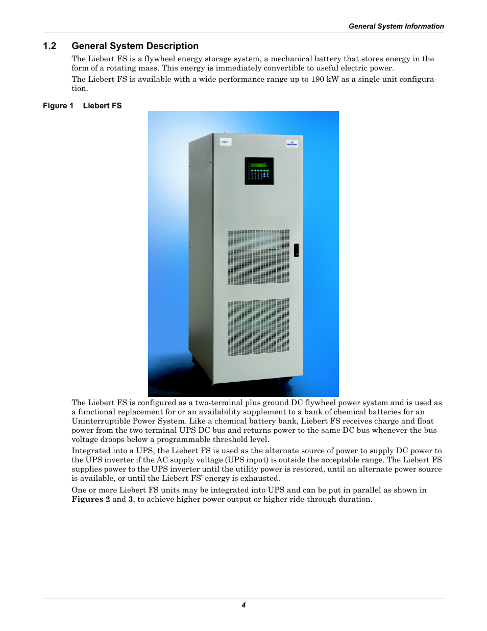 2 general system description, Figure 1 liebert fs, General system description | Liebert fs | Emerson Series 600T User Manual | Page 16 / 168