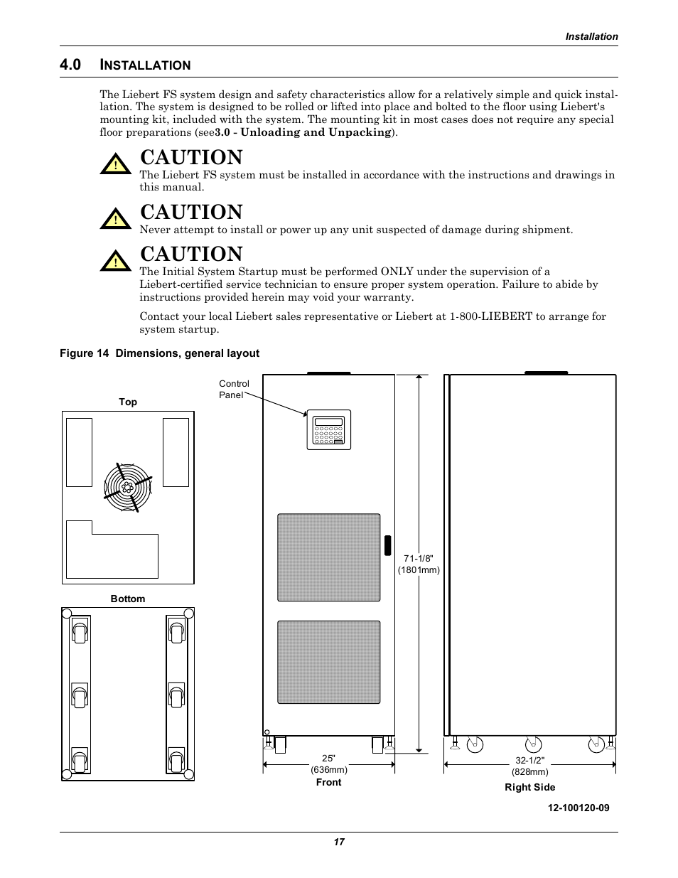 0 installation, Figure 14 dimensions, general layout, Nstallation | Caution | Emerson Series 600T User Manual | Page 29 / 168
