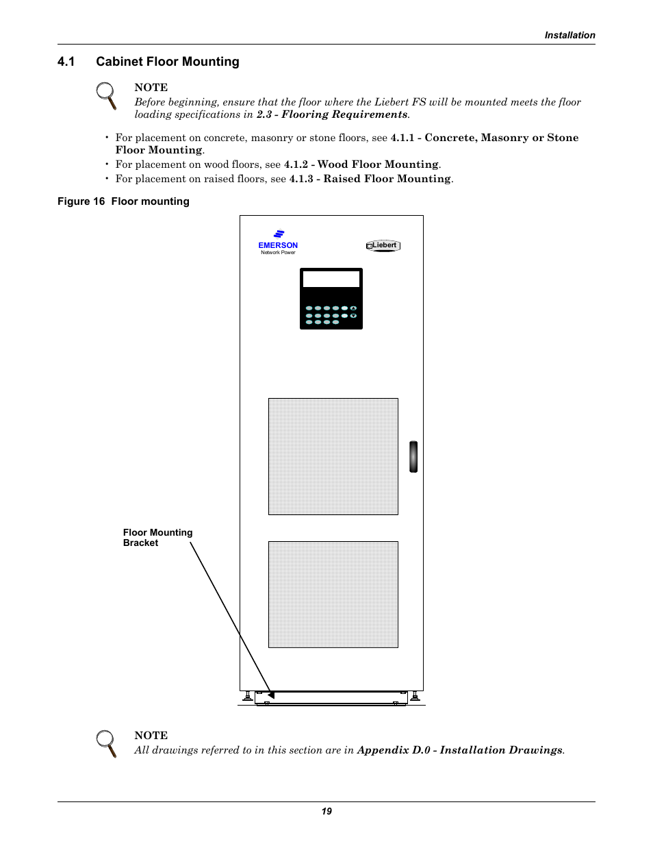 1 cabinet floor mounting, Figure 16 floor mounting, Cabinet floor mounting | Emerson Series 600T User Manual | Page 31 / 168