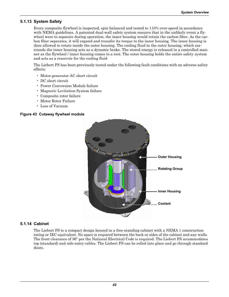 13 system safety, Figure 43 cutaway flywheel module, 14 cabinet | 13 system safety 5.1.14 cabinet | Emerson Series 600T User Manual | Page 54 / 168