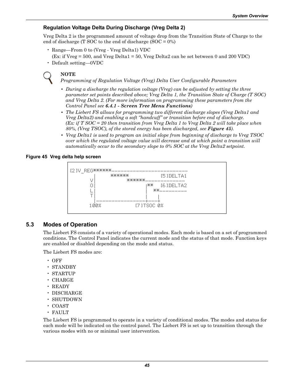 Figure 45 vreg delta help screen, 3 modes of operation, Modes of operation | Emerson Series 600T User Manual | Page 57 / 168