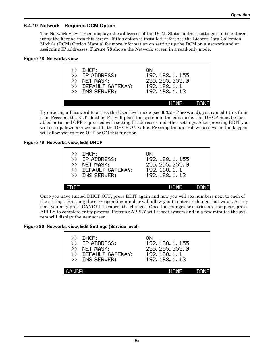 10 network-requires dcm option, Figure 78 networks view, Figure 79 networks view, edit dhcp | 10 network—requires dcm option | Emerson Series 600T User Manual | Page 77 / 168