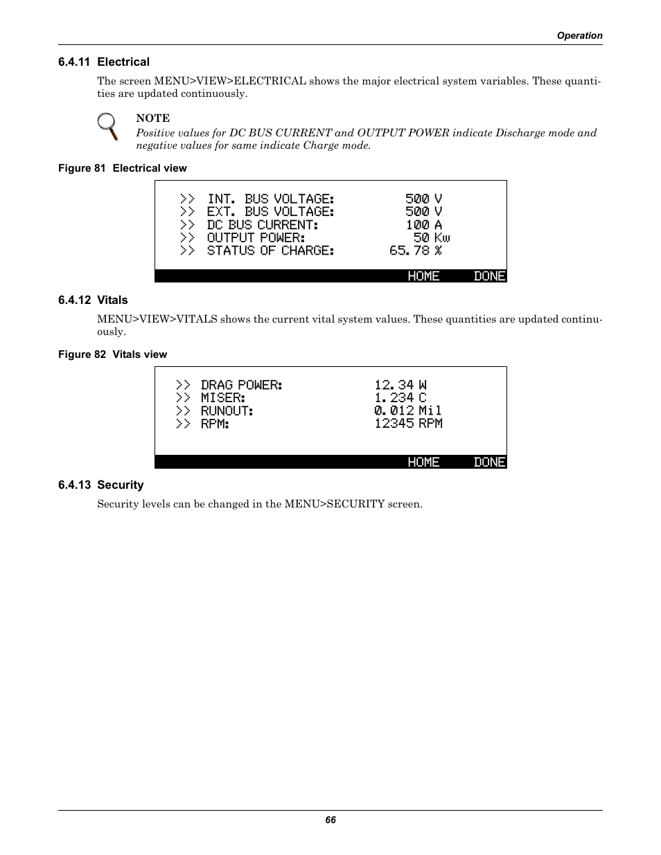 11 electrical, Figure 81 electrical view, 12 vitals | Figure 82 vitals view, 13 security, 11 electrical 6.4.12 vitals 6.4.13 security, Figure 81 electrical view figure 82 vitals view | Emerson Series 600T User Manual | Page 78 / 168