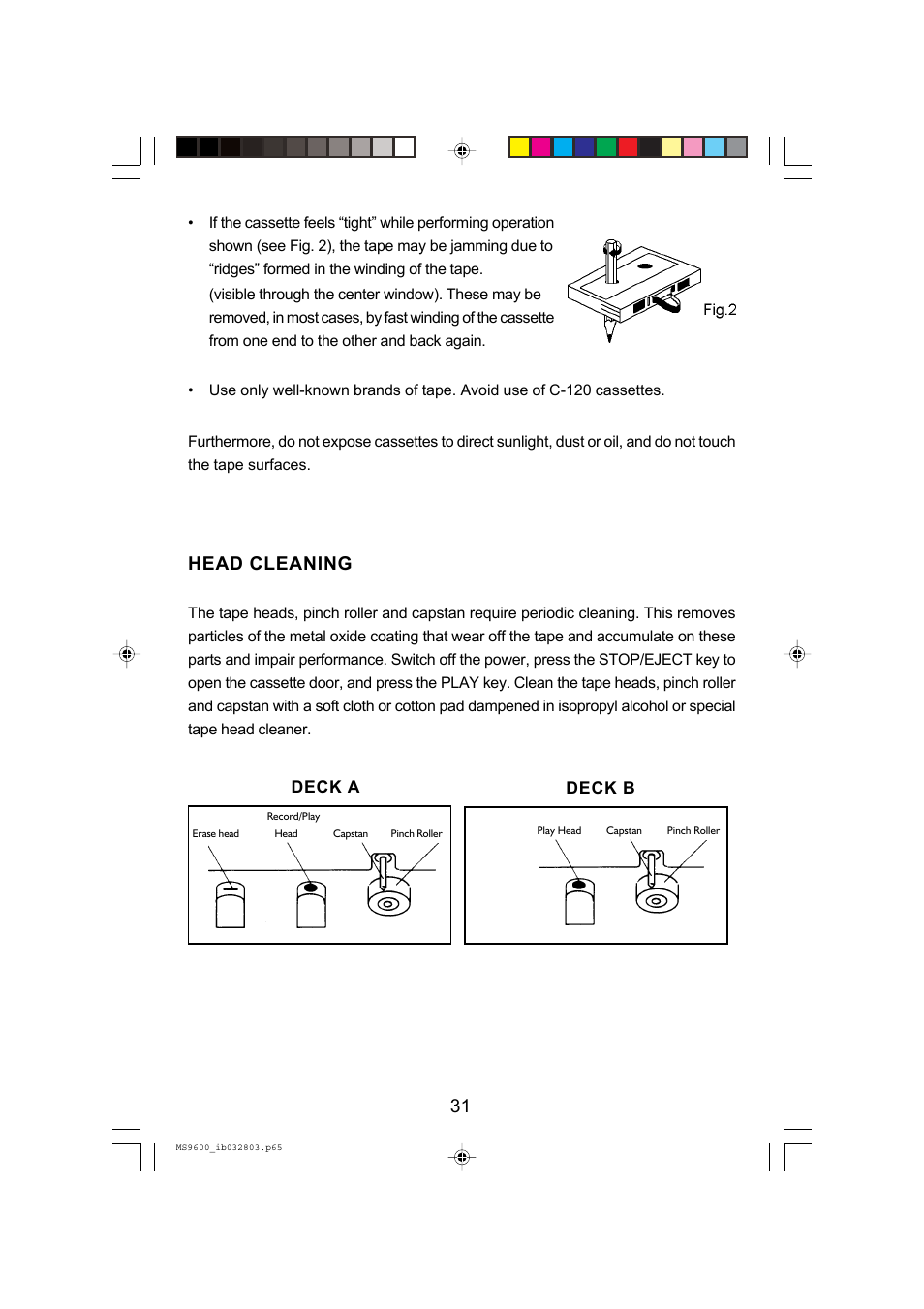 Head cleaning | Emerson Radio MS9600 User Manual | Page 32 / 36